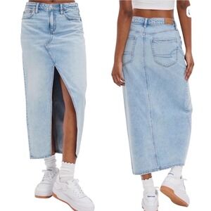 American Eagle Size 4 Low Rise Denim Maxi Skirt High Slit Y2K Western Festival